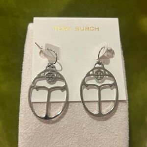 Tory Burch Big T Logo Earrings silver tone